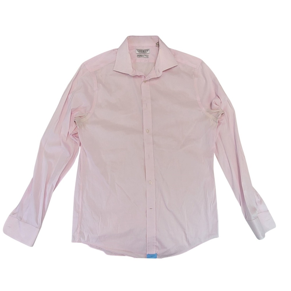Lauren Ralph Lauren Mens Pink Cotton Nylon Stretch Slim Fit Dress Shirt‎ Size M